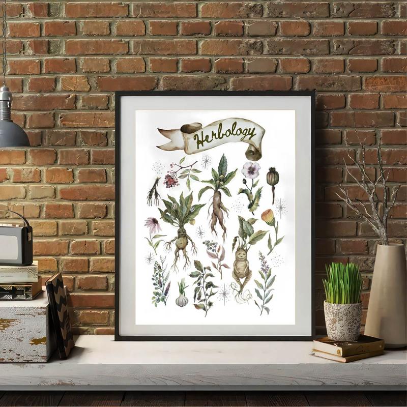 Canvas Poster Herbology Medicinal Plant Chart Watercolor Wall Art