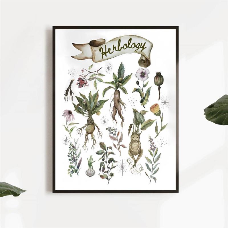 Canvas Poster Herbology Medicinal Plant Chart Watercolor Wall Art