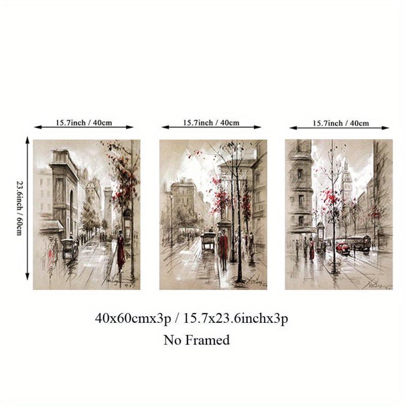 Set of 3 Abstract Canvas Paintings HD Prints Posters Retro City Street Landscape