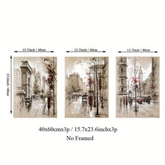 Set of 3 Abstract Canvas Paintings HD Prints Posters Retro City Street Landscape
