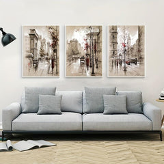 Set of 3 Abstract Canvas Paintings HD Prints Posters Retro City Street Landscape
