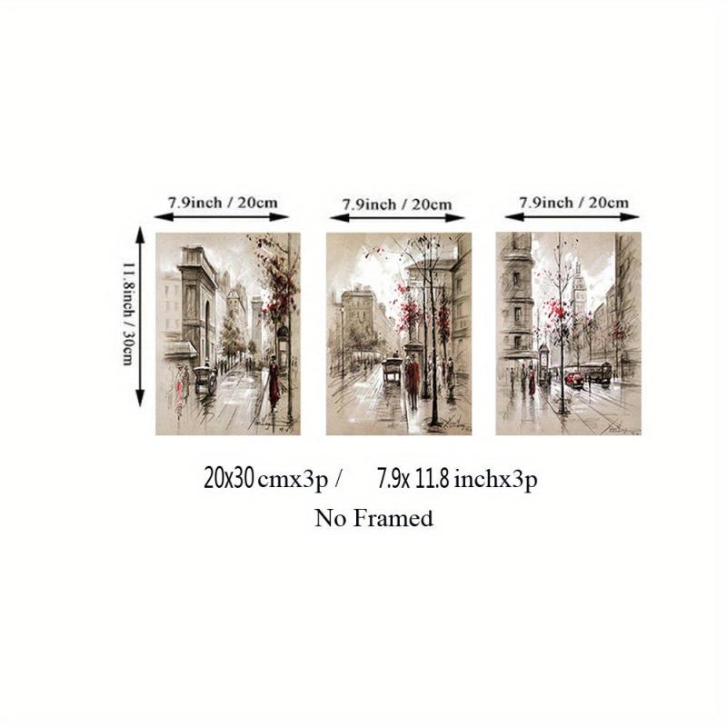 Set of 3 Abstract Canvas Paintings HD Prints Posters Retro City Street Landscape
