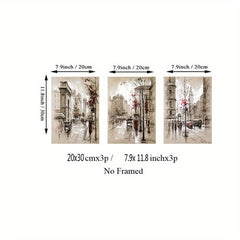 Set of 3 Abstract Canvas Paintings HD Prints Posters Retro City Street Landscape