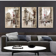 Set of 3 Abstract Canvas Paintings HD Prints Posters Retro City Street Landscape