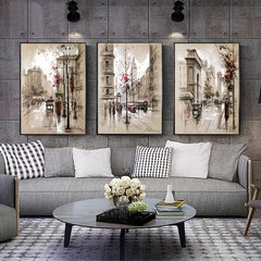 Set of 3 Abstract Canvas Paintings HD Prints Posters Retro City Street Landscape