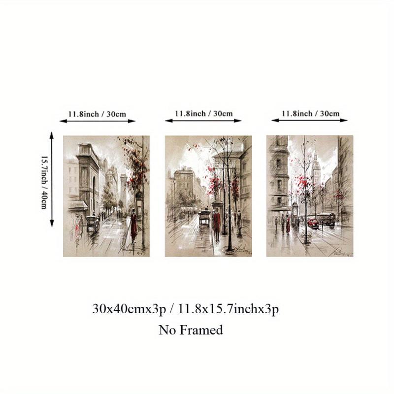 Set of 3 Abstract Canvas Paintings HD Prints Posters Retro City Street Landscape