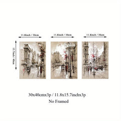 Set of 3 Abstract Canvas Paintings HD Prints Posters Retro City Street Landscape