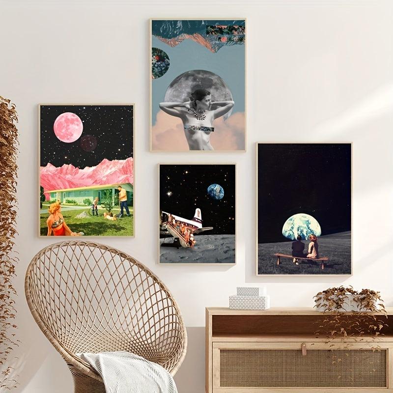 Vintage Surrealism Art Moon Print Travel To The Moon Poster