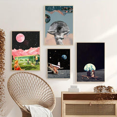 Vintage Surrealism Art Moon Print Travel To The Moon Poster