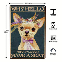 Vintage Hello Sweet Cheeks Have A Seat Dog Tin Sign 7.9x11.9 Inch