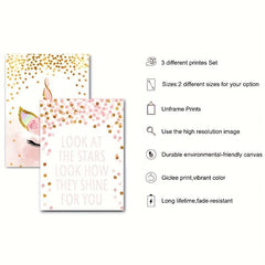 Set of 3 Unicorn Posters for Nursery and Baby Girl Bedroom Decor