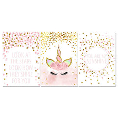 Set of 3 Unicorn Posters for Nursery and Baby Girl Bedroom Decor