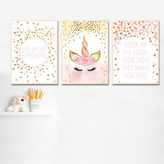 Set of 3 Unicorn Posters for Nursery and Baby Girl Bedroom Decor