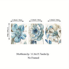 3pcs Retro Flowers Wall Poster Art Canvas