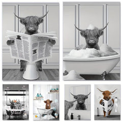 Highland Cow Bathroom Decor Canvas Poster