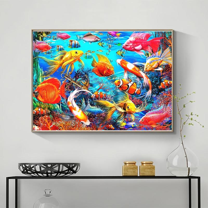 Cartoon Fish DIY Diamond Painting Kit 5D Animal Marine Life Rhinestone Set