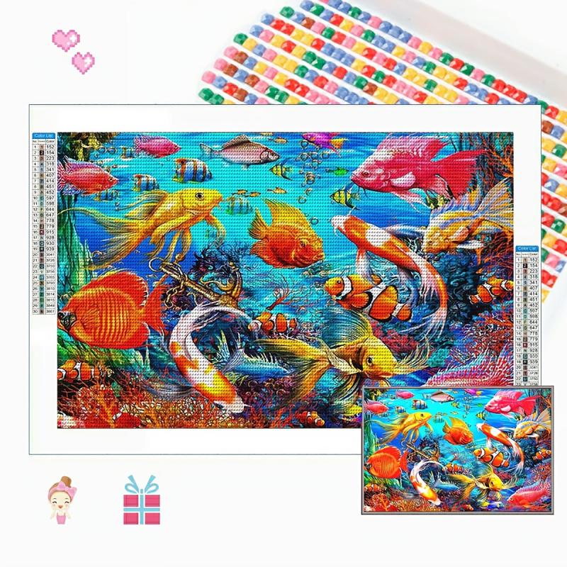 Cartoon Fish DIY Diamond Painting Kit 5D Animal Marine Life Rhinestone Set