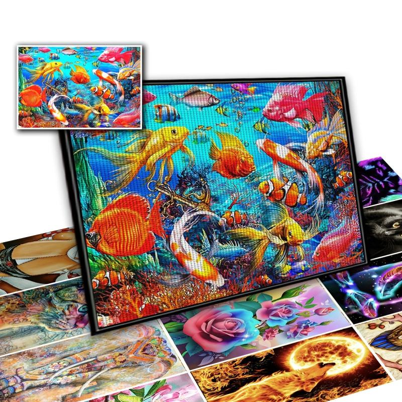 Cartoon Fish DIY Diamond Painting Kit 5D Animal Marine Life Rhinestone Set
