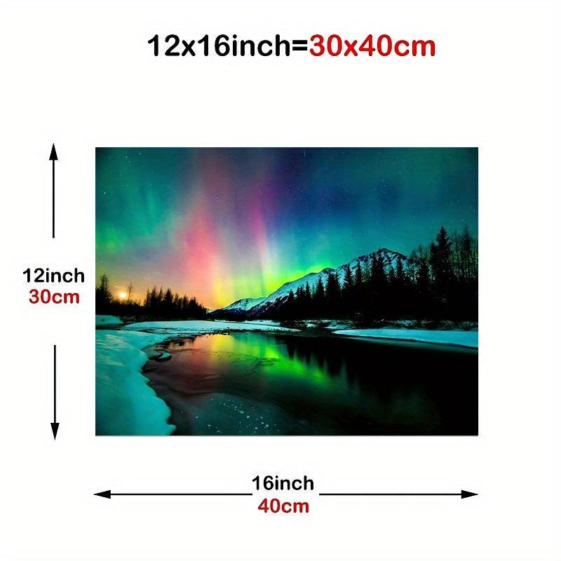 Northern Lights Painting on Canvas Wall Art Snow Tree Forest Landscape Painting