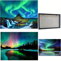 Northern Lights Painting on Canvas Wall Art Snow Tree Forest Landscape Painting