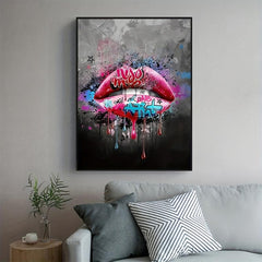 Graffiti Lip Canvas Wall Art Sexy Pink Lip Interior Painting Pop Artwork