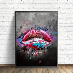 Graffiti Lip Canvas Wall Art Sexy Pink Lip Interior Painting Pop Artwork