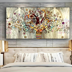 Modern Light & Golden Fortune Tree Canvas Art Print Poster