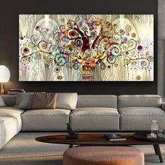 Modern Light & Golden Fortune Tree Canvas Art Print Poster