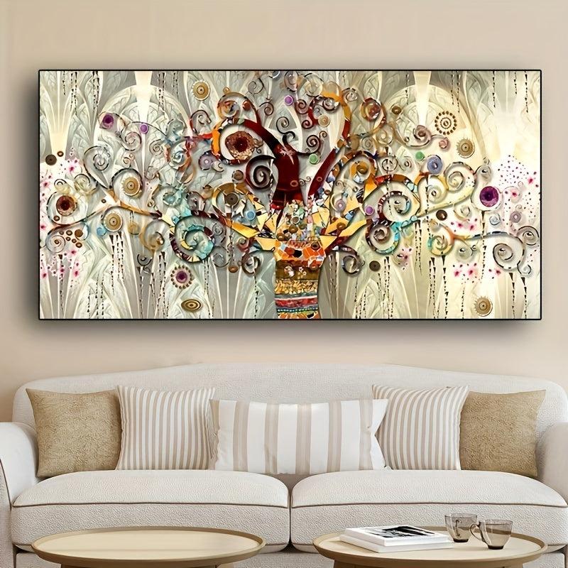 Modern Light & Golden Fortune Tree Canvas Art Print Poster