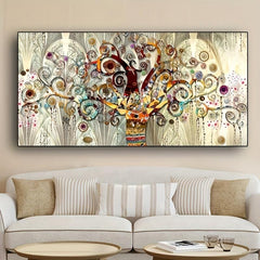 Modern Light & Golden Fortune Tree Canvas Art Print Poster