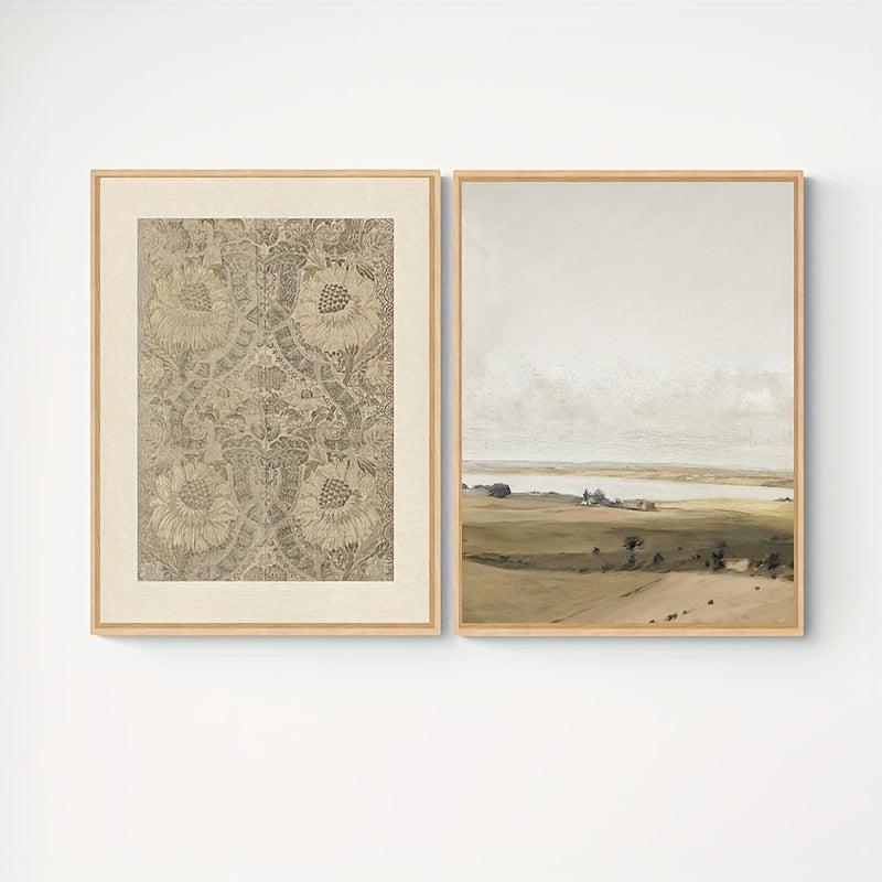 5pcs Spring Landscape Art Canvas Print Posters Green Neutral Tone Wall Art