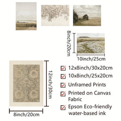 5pcs Spring Landscape Art Canvas Print Posters Green Neutral Tone Wall Art