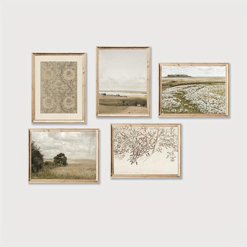 5pcs Spring Landscape Art Canvas Print Posters Green Neutral Tone Wall Art