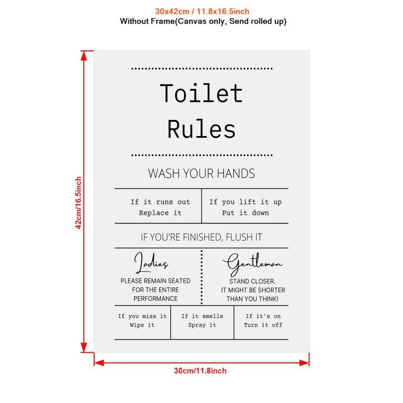 Canvas Poster Toilet Rules Print Digital Bathroom Prints