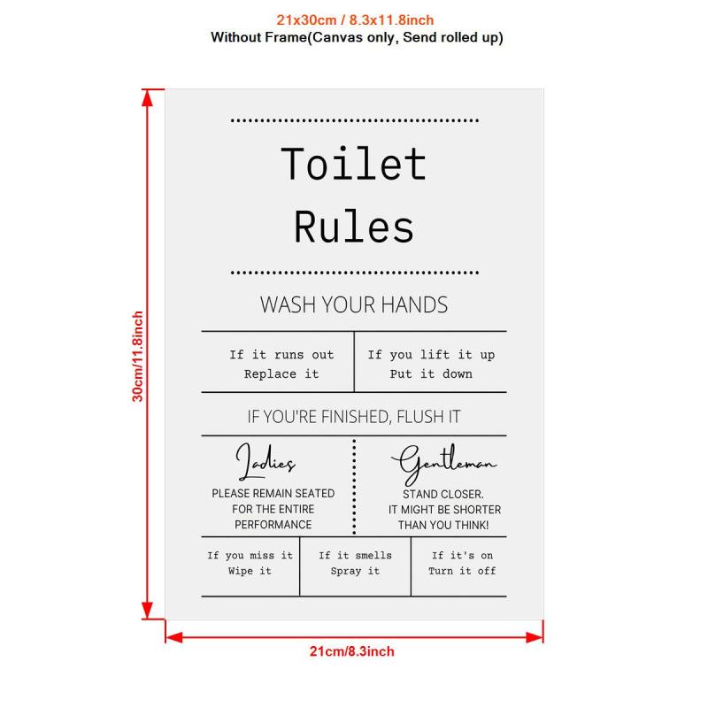 Canvas Poster Toilet Rules Print Digital Bathroom Prints