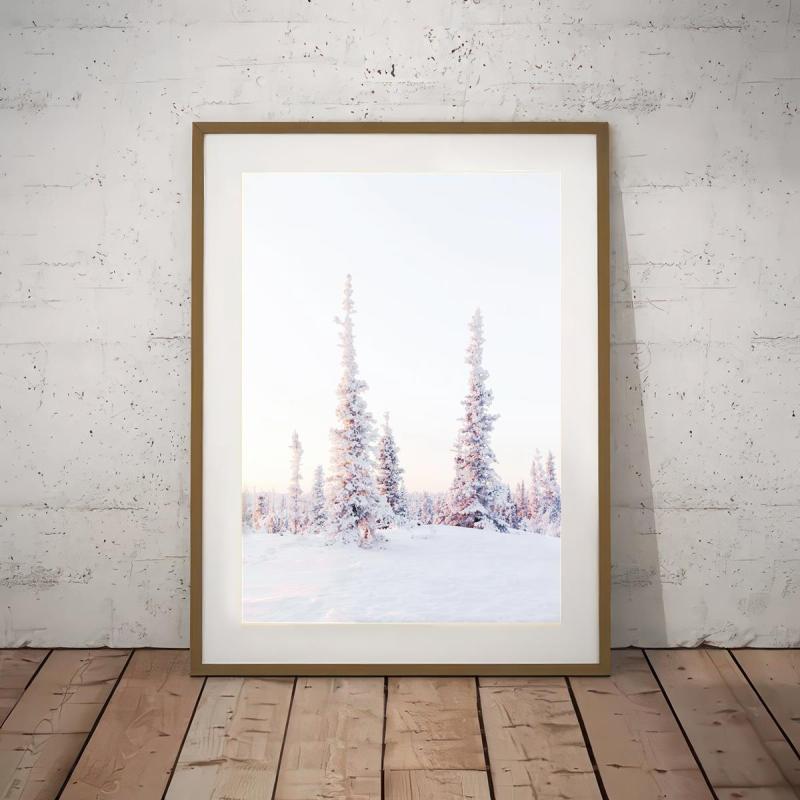Blush Pink Winter Forest Photo Snow Trees Christmas Wall Decor Poster