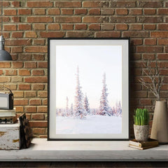 Blush Pink Winter Forest Photo Snow Trees Christmas Wall Decor Poster