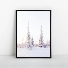 Blush Pink Winter Forest Photo Snow Trees Christmas Wall Decor Poster