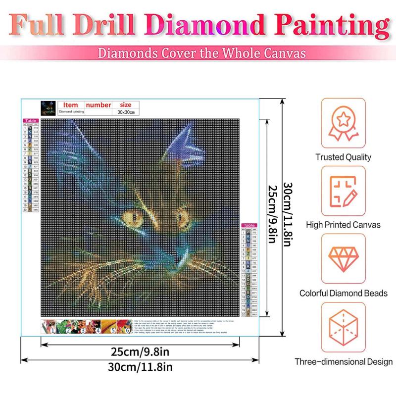 Cat 5D Diamond Painting Kit Adults Full Drill DIY 30x30cm Stress Relief