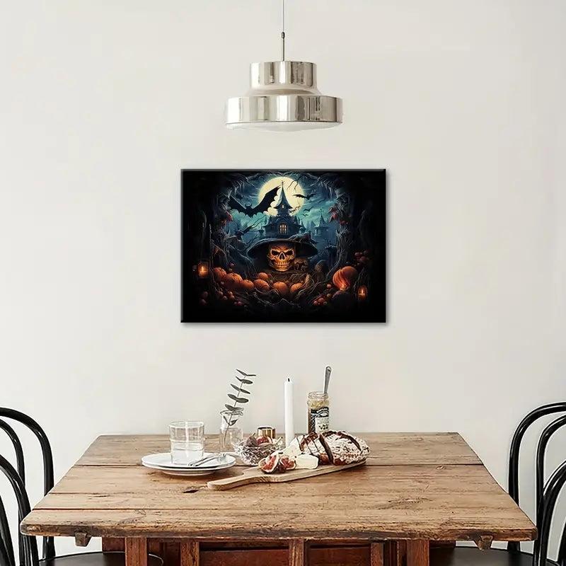 Halloween Canvas Painting Skeleton Ghost House Poster Artwork Wall Painting