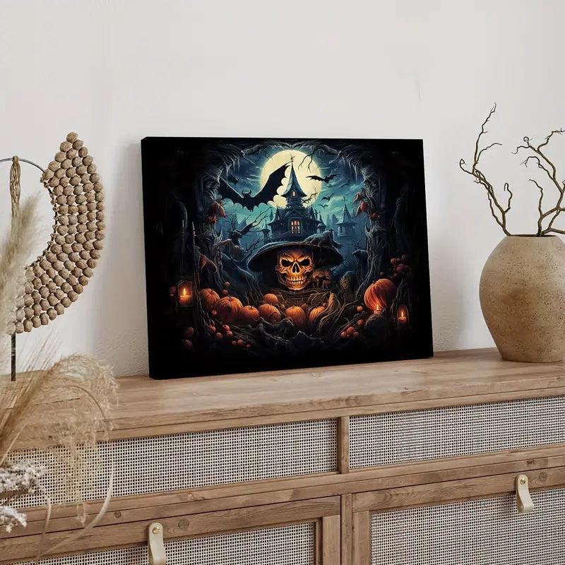 Halloween Canvas Painting Skeleton Ghost House Poster Artwork Wall Painting