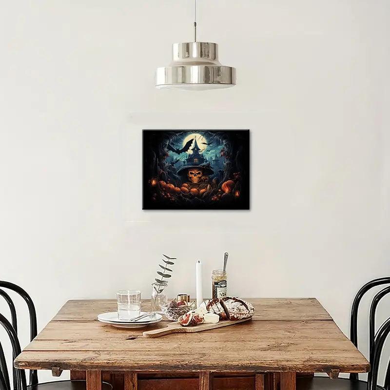 Halloween Canvas Painting Skeleton Ghost House Poster Artwork Wall Painting