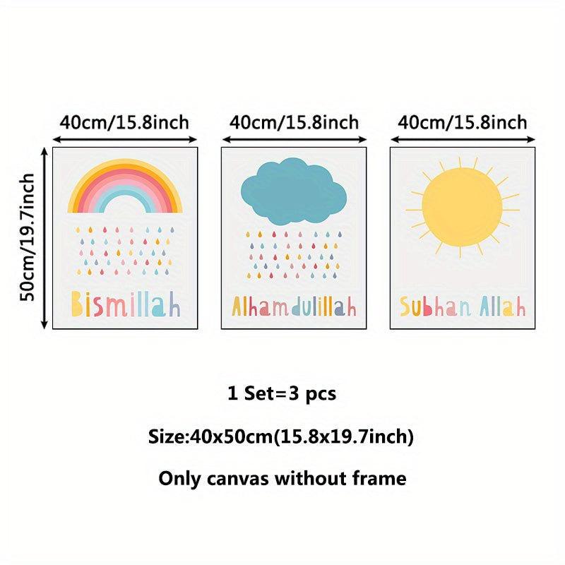 3pcs Modern Colorful Weather Canvas Prints Islamic Style Wall Decor