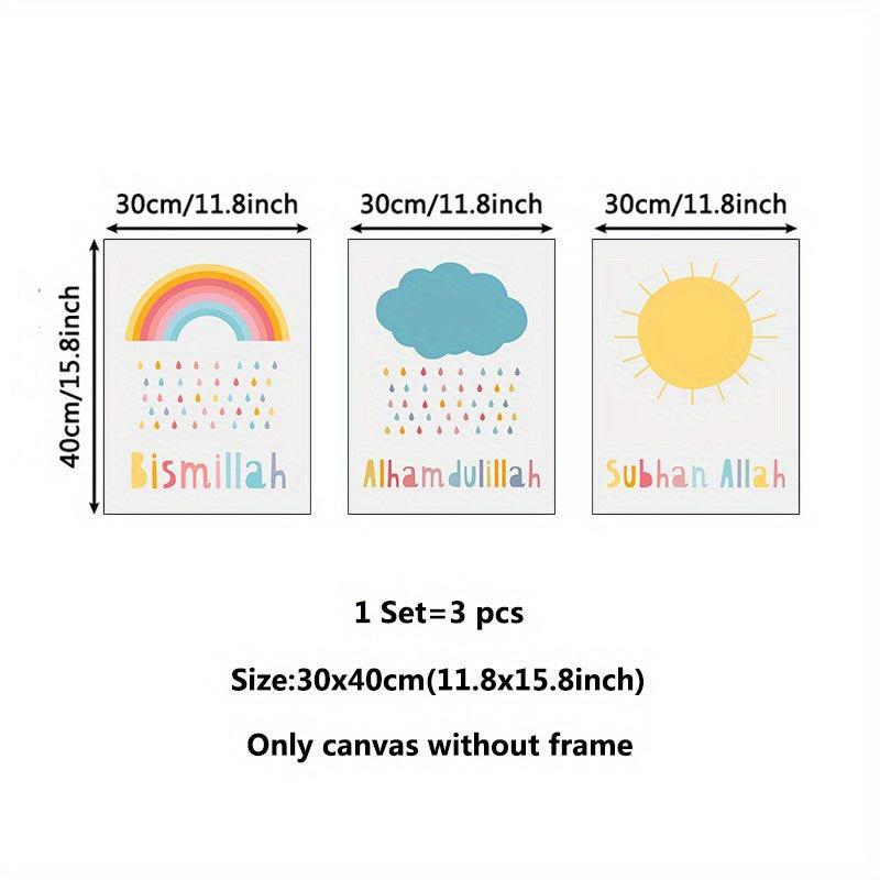 3pcs Modern Colorful Weather Canvas Prints Islamic Style Wall Decor