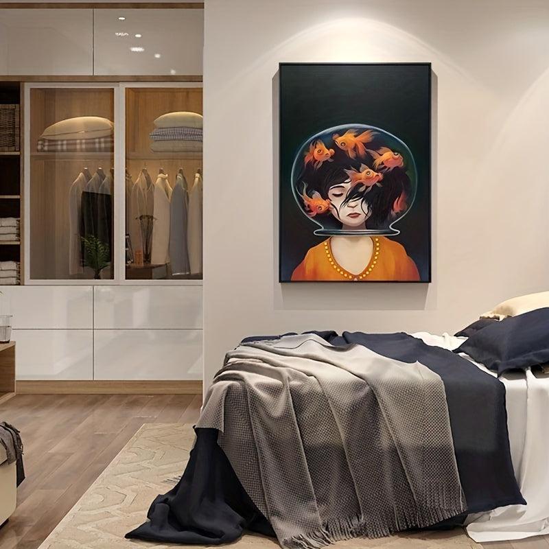 2pcs Girl & Fish Canvas Wall Art for Girl Bedroom Decor