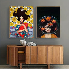 2pcs Girl & Fish Canvas Wall Art for Girl Bedroom Decor