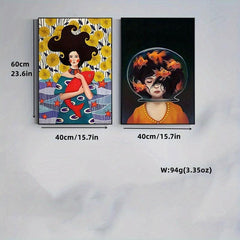 2pcs Girl & Fish Canvas Wall Art for Girl Bedroom Decor