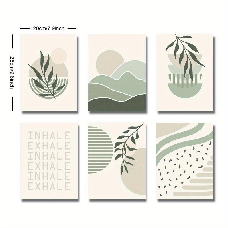 6pcs Boho Abstract Canvas Painting Green Botanical Art Poster