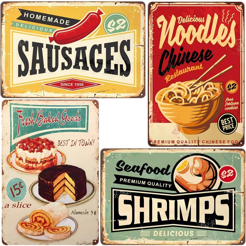 Shrimp Sausage Noodles Baked Goods Vintage Metal Tin Signs