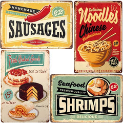 Shrimp Sausage Noodles Baked Goods Vintage Metal Tin Signs